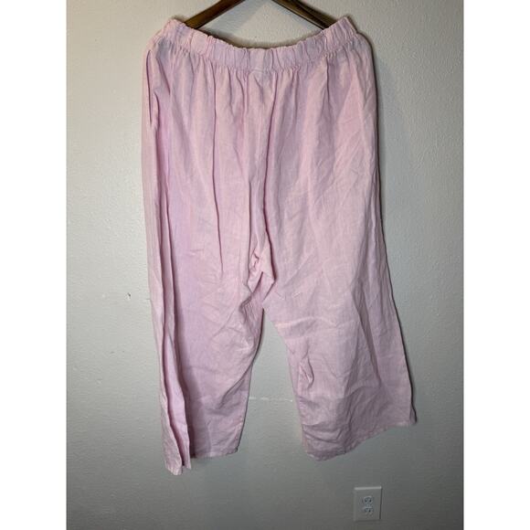 Bryn Walker 100 % Linen Two Piece Set Size XL Pink Lagenlook Minimal Crop Wide - Picture 4 of 9